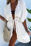Pom Pom Trim Drawstring Waist Beach Kimono