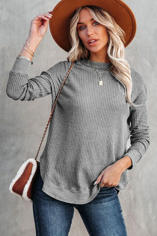 Crewneck Waffle Knit Top