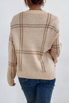 Khaki Plaid Drop Shoulder Sweater