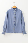 Denim Ruffled Long Sleeve Blouse