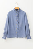 Denim Ruffled Long Sleeve Blouse