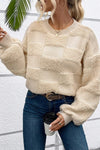 Checkered Sherpa Crew Neck Sweater