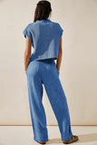 Oatmeal Patch Pocket Ribbed Knit Short Sleeve Sweater