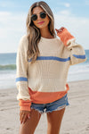 Beige Color Block Drop Shoulder Sweater