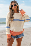 Beige Color Block Drop Shoulder Sweater