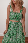 Floral Shirred Crop Top & High Waist Midi Skirt Set