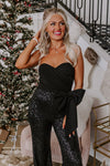 Sequined Knot Waist Wide Leg Jumpsuit