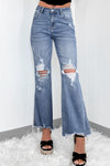 High Rise Distressed Hem Flared Jeans