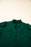 Green Frilled Trim Puff Sleeve Blouse