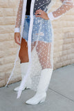 Polka Dot Button Mesh Kimono