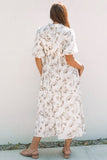 Floral Puff Sleeve Button Front Maxi Dress