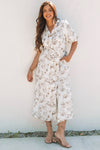 Floral Puff Sleeve Button Front Maxi Dress