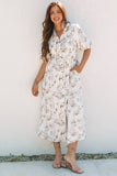 Floral Puff Sleeve Button Front Maxi Dress