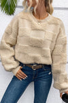 Checkered Sherpa Crew Neck Sweater