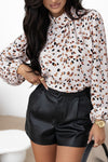 Leopard Print Lantern Sleeve Blouse