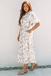 Floral Puff Sleeve Button Front Maxi Dress
