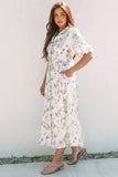 Floral Puff Sleeve Button Front Maxi Dress