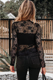 Floral Mesh Lace Mock Neck Top