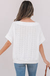 Eyelet Pattern Boat Neck Casual Top