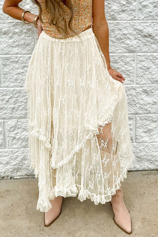 Lace Cascading Tiered Maxi Skirt