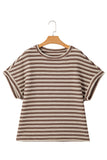 Stripe Side Slits Crew Neck Top