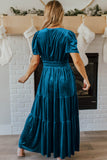 Prussian Blue Velvet Tiered Maxi Dress