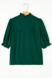 Green Frilled Trim Puff Sleeve Blouse