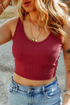 Red Sleeveless Ribbed Knit Crop Top