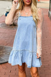 Spaghetti Strap Ruffle Hem Denim Dress