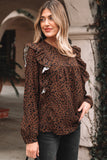 Leopard Ruffled Puff Sleeve Blouse