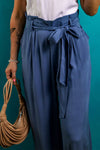 Belted Frilly Waist Wide Leg Pants