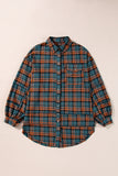 Green Plaid Distressed Hem Button Up