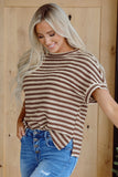 Stripe Side Slits Crew Neck Top