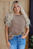 Stripe Side Slits Crew Neck Top