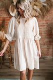 White Ruffled Puff Sleeve Dress