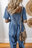 V Neck Short Sleeve Denim Jumpsuit