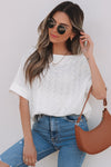 Eyelet Pattern Boat Neck Casual Top