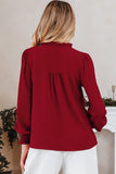 Burgundy Shirred Cuff Long Sleeve Blouse