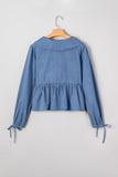 Denim Balloon Sleeve Peplum Top