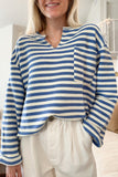 Stripe Buttoned Back V Neck Top