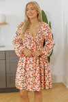 Floral V Neck Bubble Sleeve Babydoll Dress