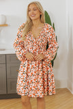 Floral V Neck Bubble Sleeve Babydoll Dress