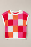 Red Color Block Cap Sleeve Sweater