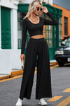 Black Crop Top & Flare Bottom Pants Set