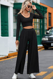 Black Crop Top & Flare Bottom Pants Set