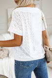 Eyelet Pattern Boat Neck Casual Top