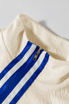 Beige Striped Quarter Zipper Top
