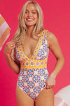 Boho Floral V Neck One Piece Swimsuit