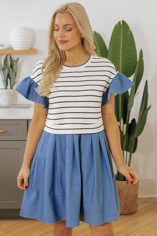 Stripe Denim Patchwork Dress