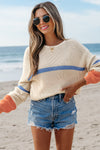 Beige Color Block Drop Shoulder Sweater